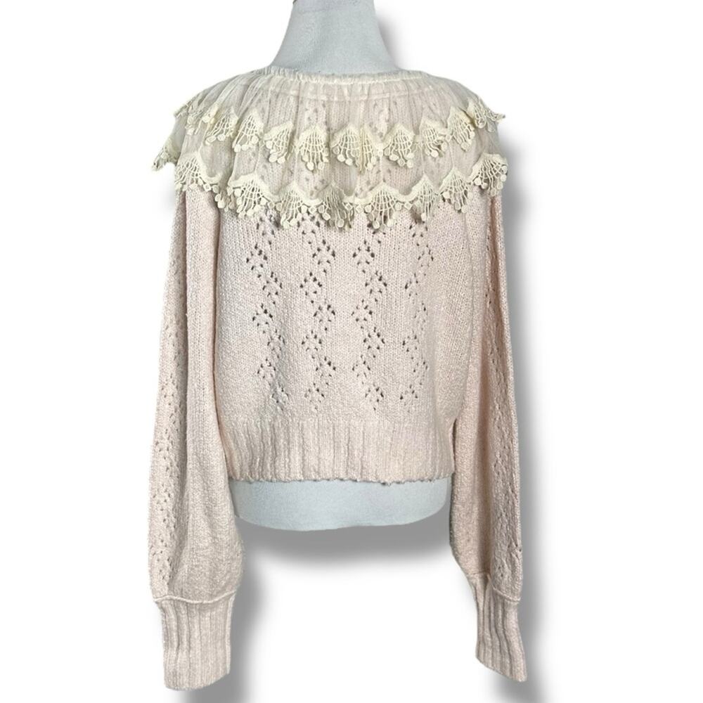 Free People XL Dainty Coquette Lace Collar Hold Me Closer Sweater - Picture 11 of 15